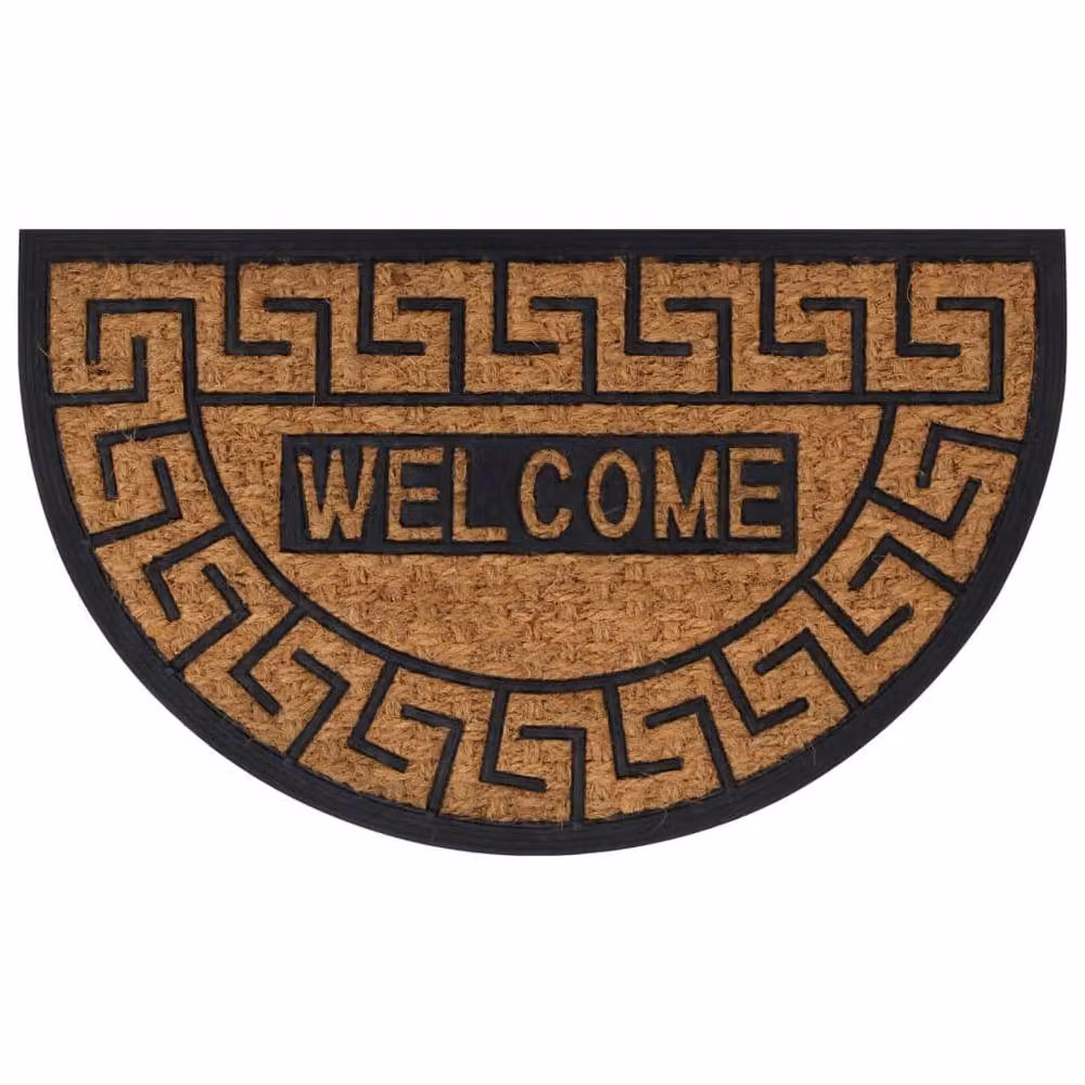 Berkfield Home Semicircular Half Round Door Mat in Brown, Rubber and Coir, W: 75 cm, D: 45 cm – 2