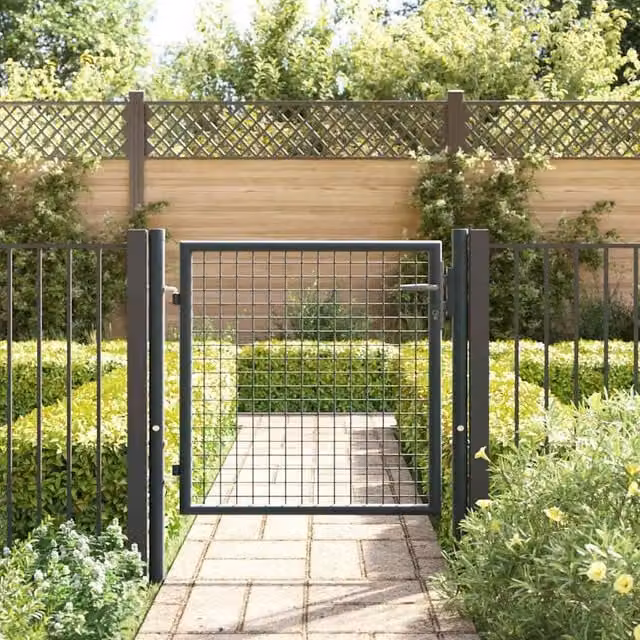 Berkfield Home Mesh Garden Gate in Grey Galvanised Steel, W: 100 cm, H: 125 cm – 1