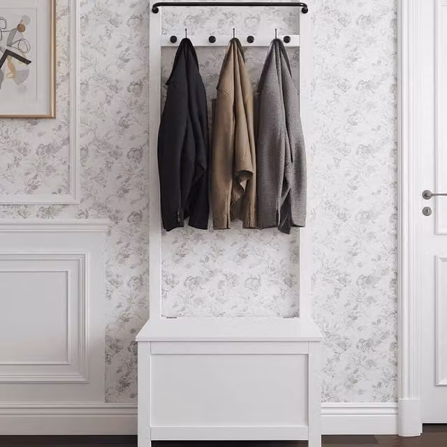 Noa and Nani Modern White Hall Tree with Bench and Shoe Rack