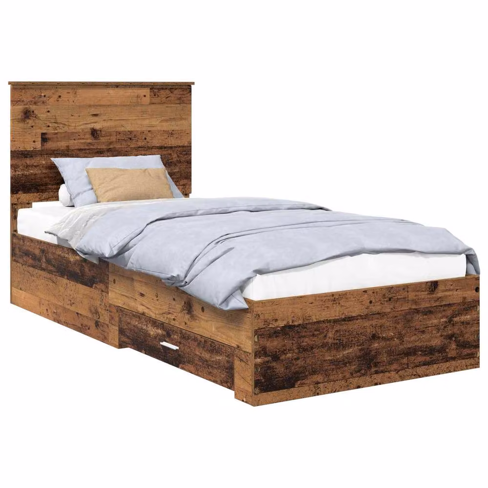 Berkfield Home Bed Frame with Headboard in Old Wood Brown, W/D/H: 90 x 200 cm – 2
