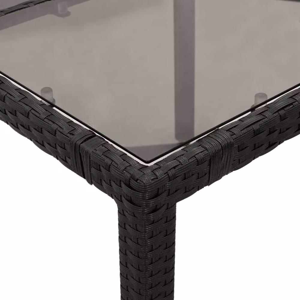 Berkfield Home Black Poly Rattan Garden Table with Glass Top, W: 150 cm, D: 90 cm, H: 75 cm – 6