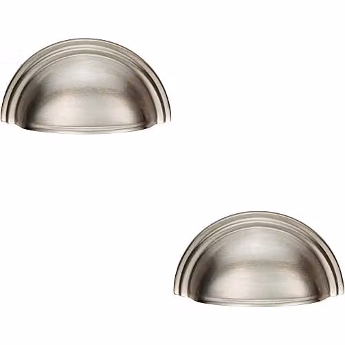 Loops 2 Pack Victorian Cup Pull Handle in Brushed Silver, W: 9.2 cm, H: 4.6 cm, D: 4.6 cm with 7.6 cm Fixing Centres