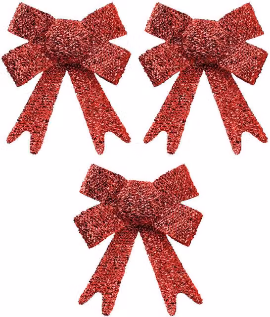 VFM e-Store Red Tinsel Bows for Christmas Decorations, Pack of 3, W/D/H: 10 x 13 x 3 cm