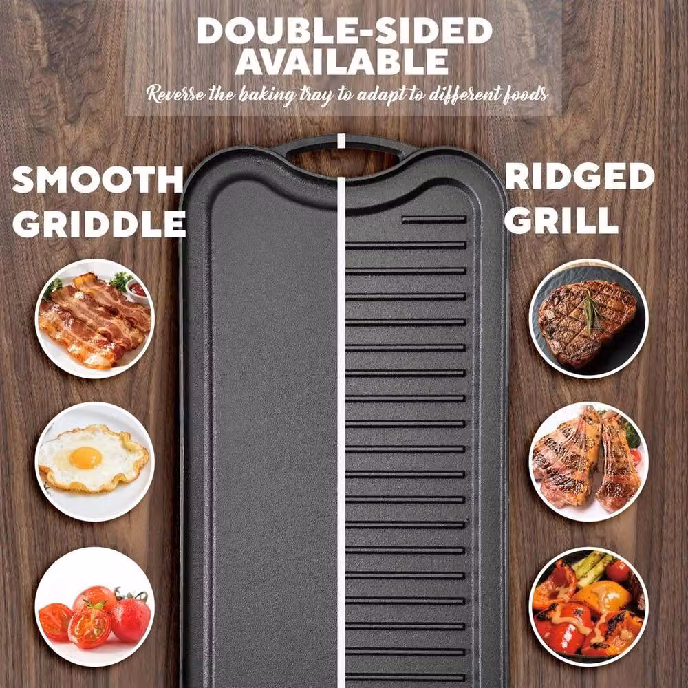 FLAVORA Black Cast Iron Reversible Griddle Plate BBQ Pan – 4