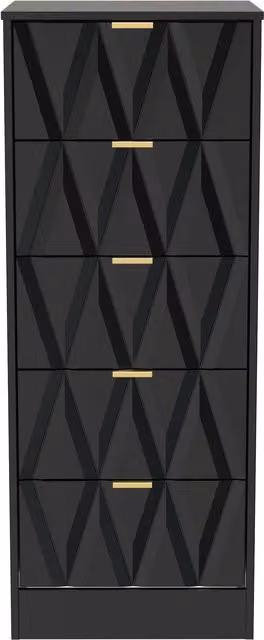 Ready Assembled 2 U Washington 5 Drawer Tall Bedside Chest in True Black – 1