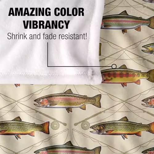 JQ Licensing Trout Crossed Fishing Rods Super Soft Fleece Throw Blanket, White, W/D/H: 152 x 127 cm – 2