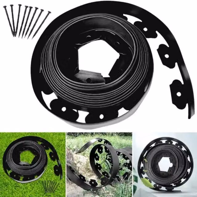 FLAVORA Flexible Black Plastic Garden Border for Grass and Lawns – 1