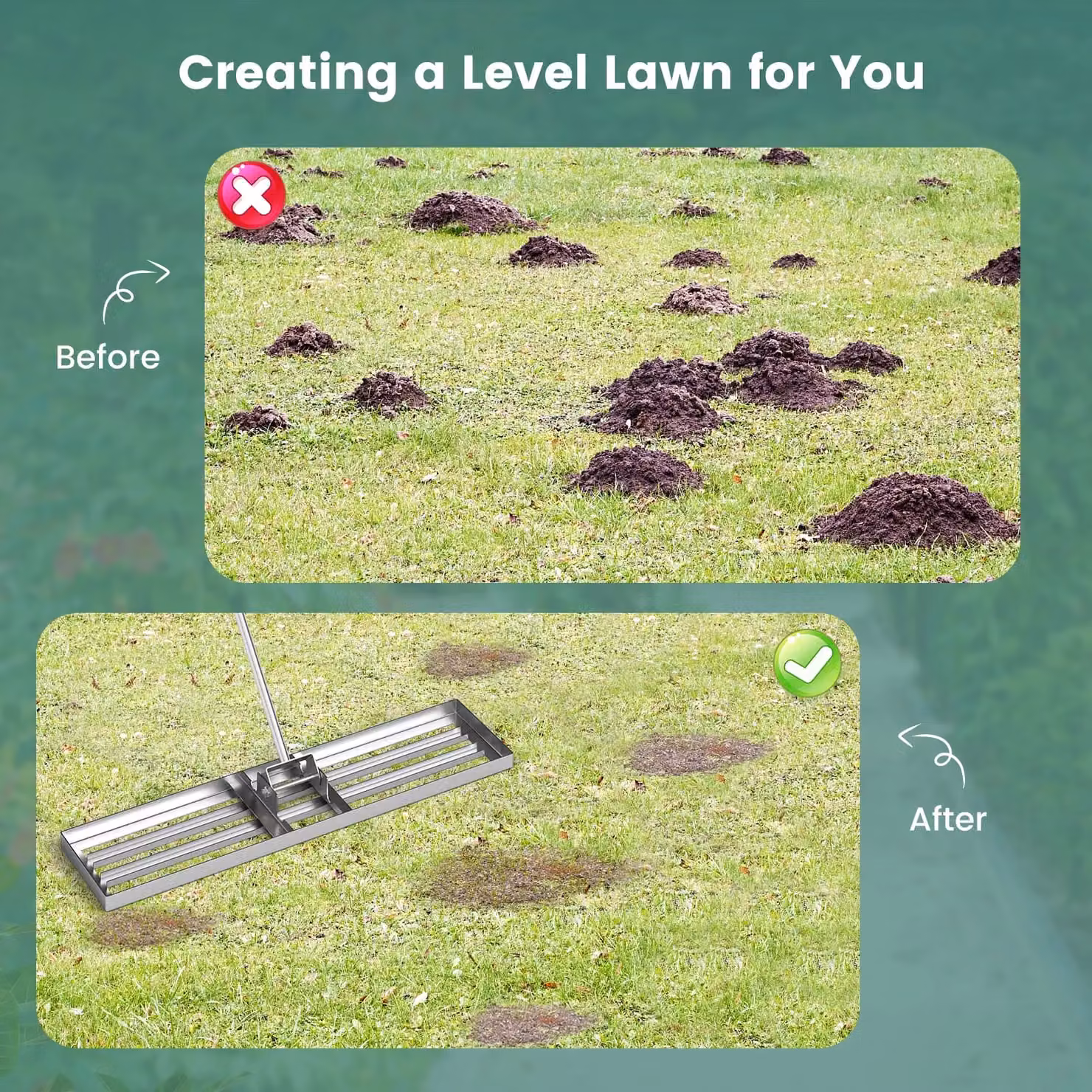 Gymax Heavy Duty Lawn Leveling Rake with Ergonomic Handle in Silver – 5