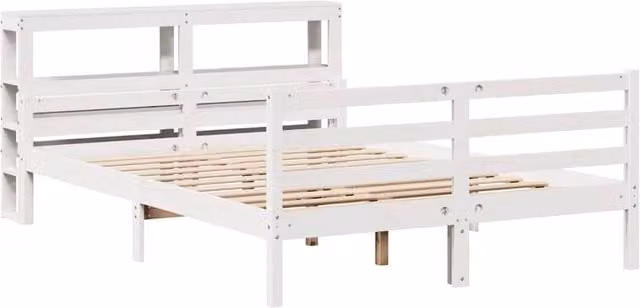 Berkfield Home Beautiful Bed Frame with Headboard in White, Solid Pine Wood, W/D/H: 160 x 200 x 82 cm