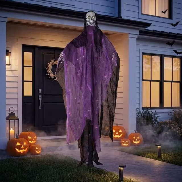 Garden Greatness 7ft Suspended LED Ghoul with Skull Face in Black and Multicolour