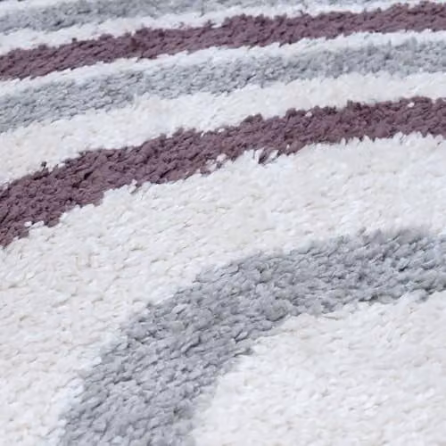 THE RUGS Soft Shaggy Round Area Rug with Modern Abstract Wave Design in Grey and Purple, Diameter: 120 cm – 3