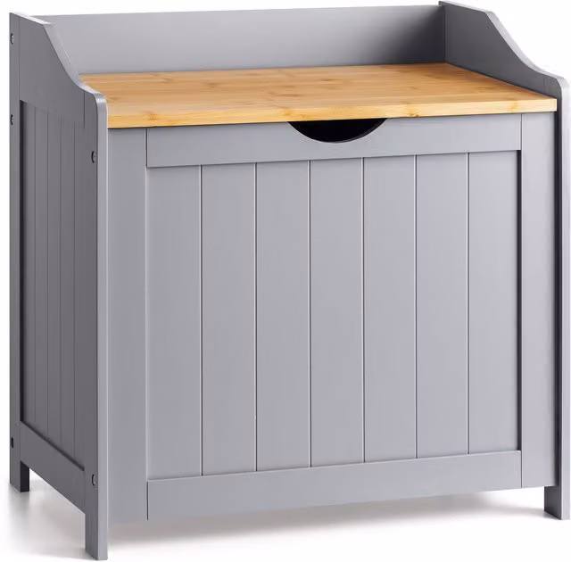 Christow Grey Bamboo Wooden Laundry Box with Lid for Bathroom and Bedroom Storage, W/D/H: 36.0 x 36.0 x 56.0 cm