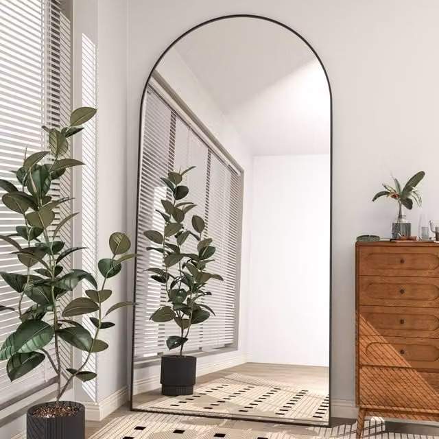 CASSILANDO Arched Full Length Mirror in Black with HD Shatterproof Glass, H 198 x W 96 x D 1.4 cm