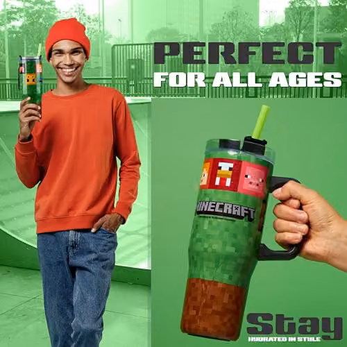Minecraft Insulated Travel Mug with Straw and Handle, 940ml, Multicolour – 4