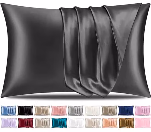 Pamposh Satin Silk Pillowcases 2 Pack in Charcoal with Envelope Closure, W/D/H: 50 x 75 x 0 cm