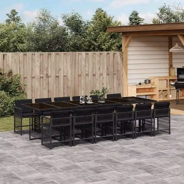 Berkfield Home 13 Piece Garden Dining Set with Black Poly Rattan Cushions