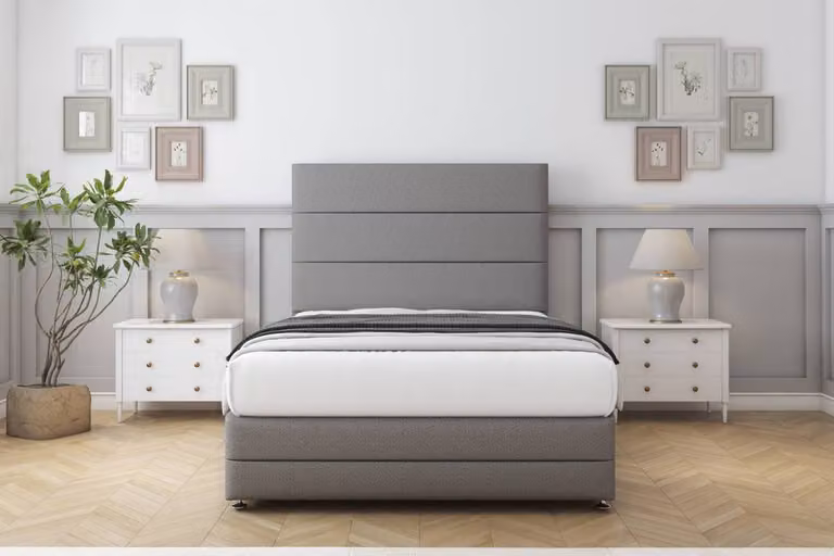 Sloomy Monaco Dumfries Divan Set with Headboard and Footboard in Light Grey, Super King, W/D/H: 200 x 167.6 x 25.4 cm