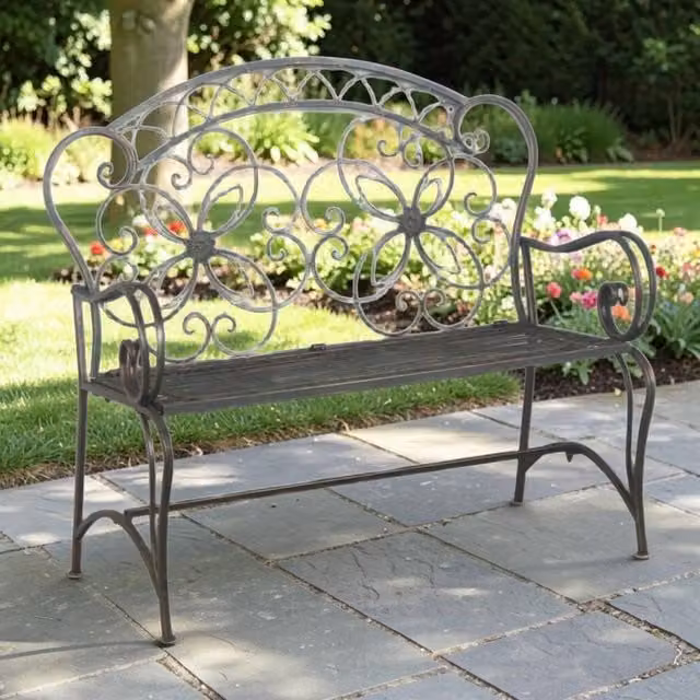 Minster Vintage Floral Garden Bench in Bronze, W/D/H: 103 x 46 x 111 cm
