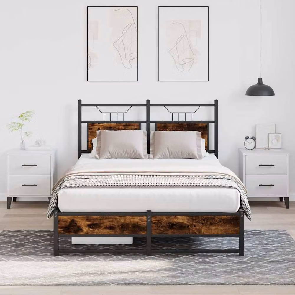 Berkfield Home Decorative Bed Frame in Smoked Oak and Brown, W/D/H: 120 x 200 cm – 2
