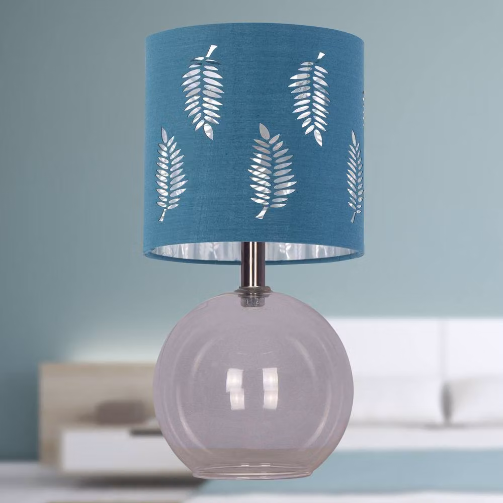 First Choice Lighting Buck Set of 2 Clear Glass Table Lamps with Teal Fabric Shades – 3