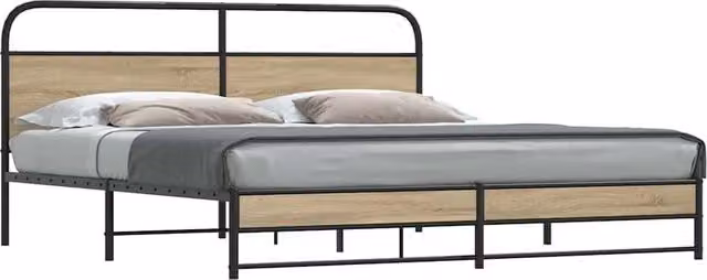 Berkfield Home Metal Bed Frame in Smoked Oak Brown, W/D/H: 180 x 200 cm