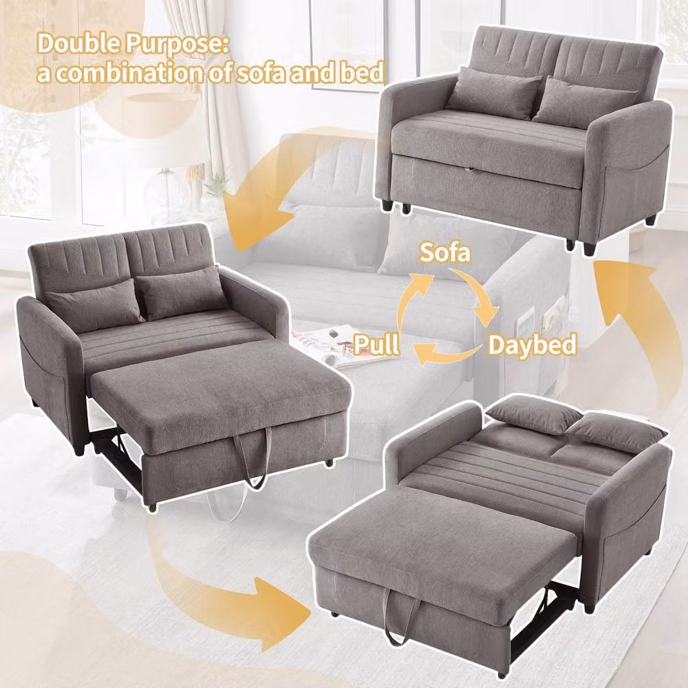BTM 2 Seater Convertible Sofa Bed in Grey with Pull Out Drawer and Adjustable Headrest – 4