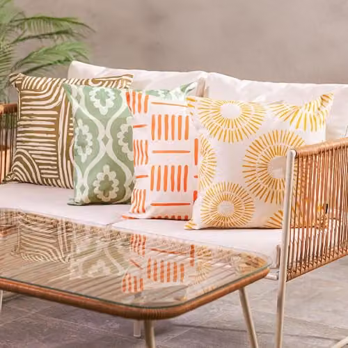 icon Set of 2 Kyoto Fabric Square Cushions, Golden Sun in White and Yellow, W/D/H: 43 x 43 x 43 cm – 2