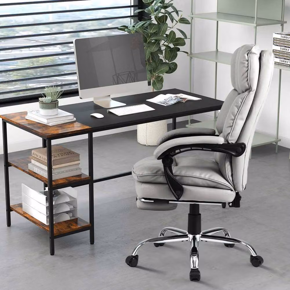 Costway Ergonomic Office Desk Chair with Footrest and Headrest in White Synthetic Leather – 6