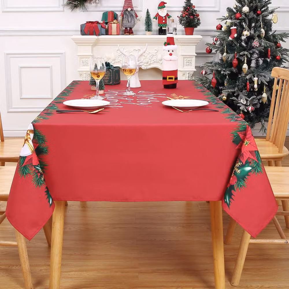 London Boutique Red Festive Christmas Waterproof Rectangular Tablecloth, W: 137.16 cm, D: 274.32 cm – 3