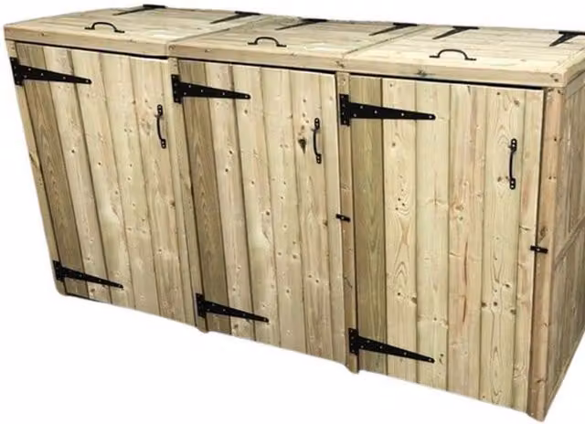 Churnet Valley Garden Furniture Ltd Deluxe Triple Bin Store in Brown Wood, W/D/H: 210 x 120 x 90 cm