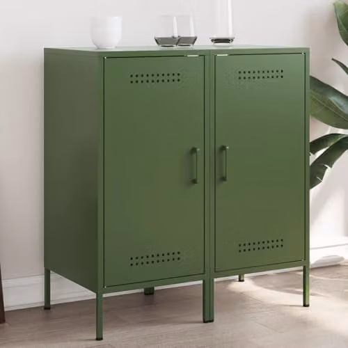 vidaXL Set of 2 Industrial Style Sideboards in Matt Olive Green, W/D/H: 36 x 39 x 79 cm – 2