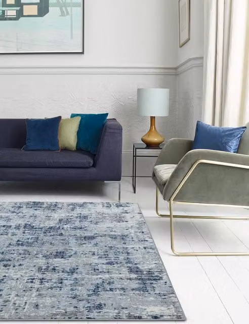 Asiatic Orion Abstract Metallic Blue Modern Rectangular Rug