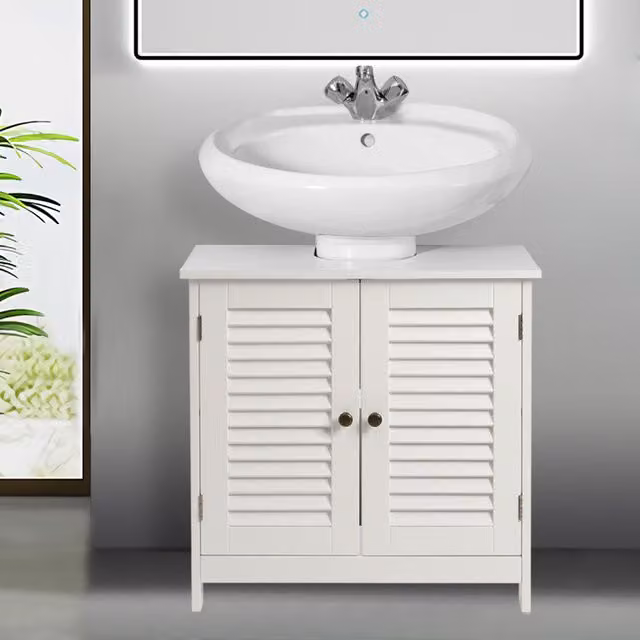 Livingandhome Modern White Freestanding Bathroom Cabinet with Roll Shutter Doors