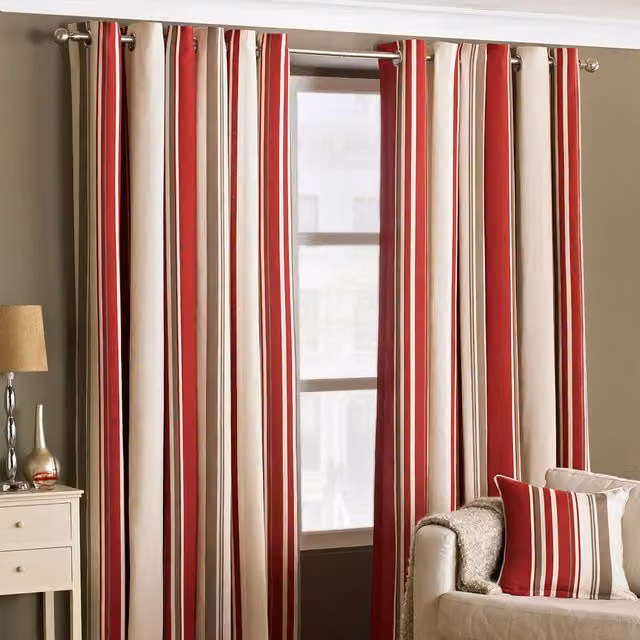 Make It A Home Set of 2 Broadway Striped Room Darkening Eyelet Curtains, Raspberry, Height: 229 cm