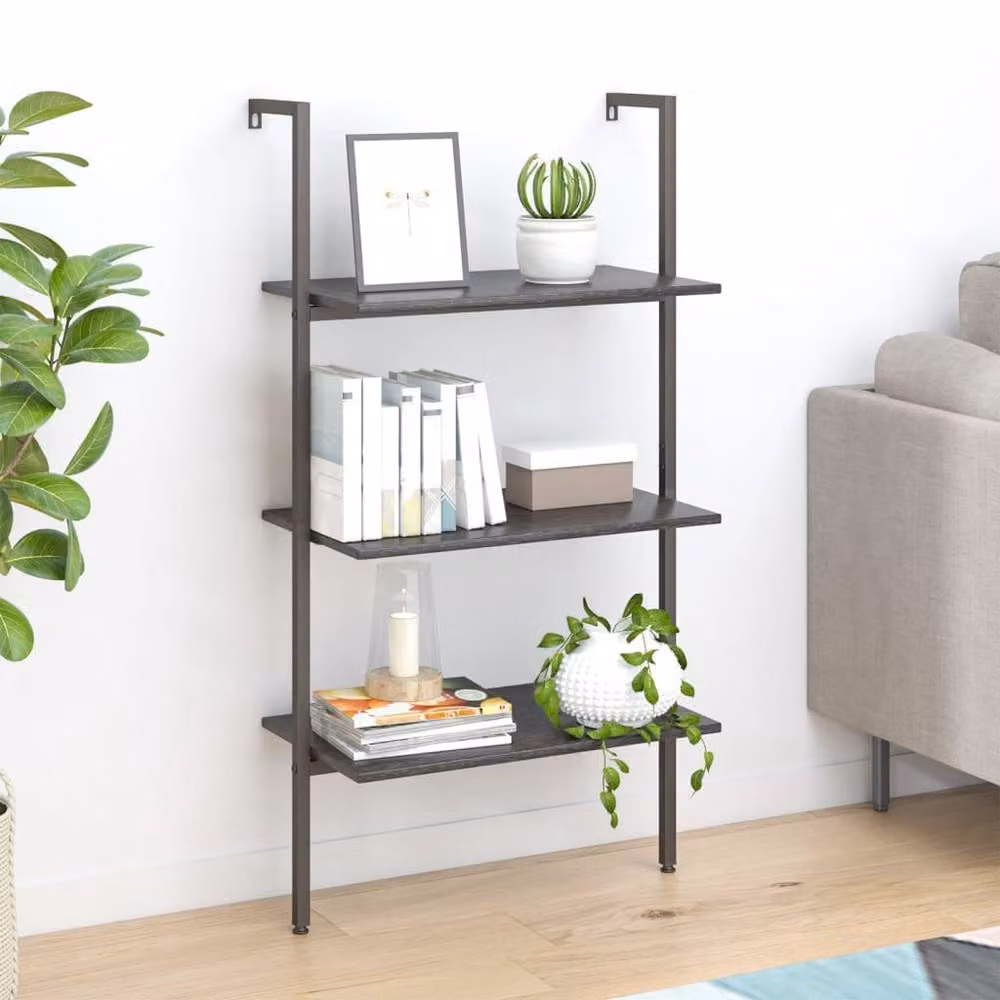 Berkfield Home Practical 3-Tier Leaning Ladder Shelf in Black, W/D/H: 64 x 35 x 120.5 cm – 2