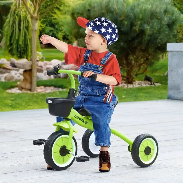 AIYAPLAY Toddler Tricycle with Adjustable Bell and Basket, Green