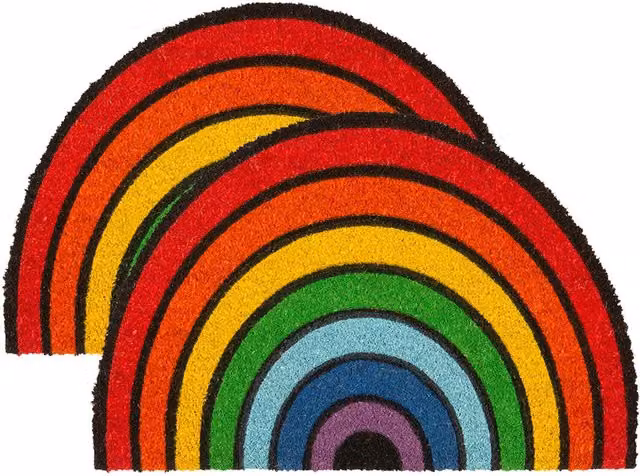 Nicola Spring Rainbow Coir Half Moon Door Mats, Pack of 2, W/D: 60 x 40 cm, Multicolour