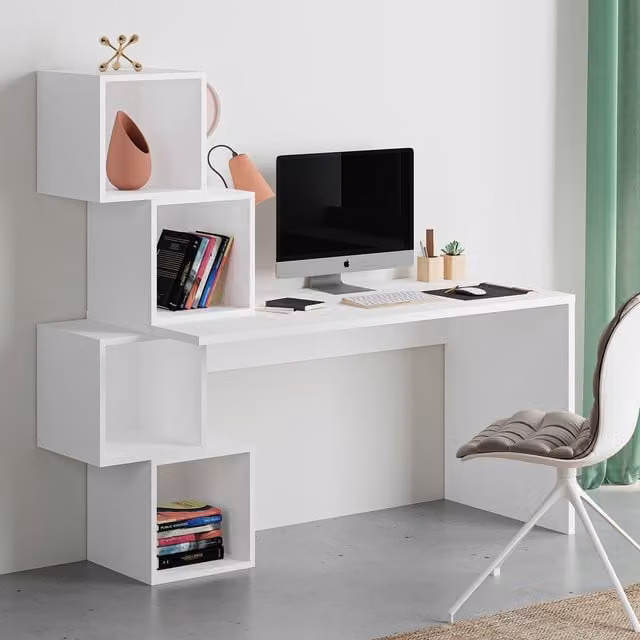 Decortie Balance Modern White Writing Desk for Home Office