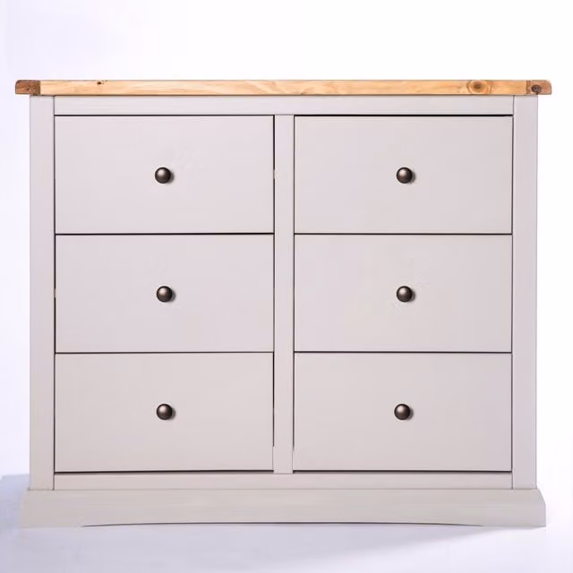Cabinet Bits Loreo 6 Drawer Chest of Drawers in Light Grey with Gold Knobs
