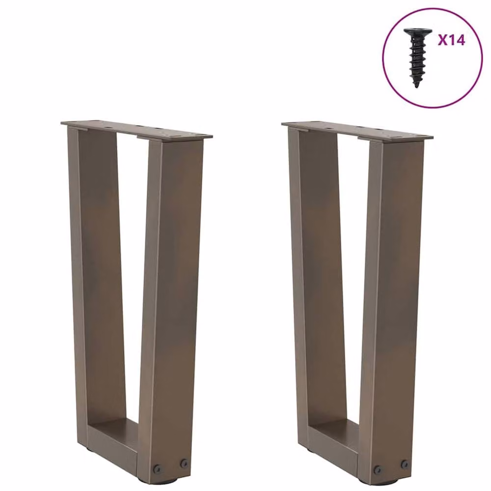 Berkfield Home V-Shape Dining Table Legs, 2 Pieces, Brown Steel, W: 28 cm, H: 42-43.3 cm – 2