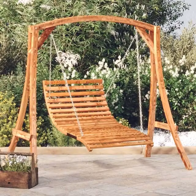 Berkfield Home Rustic Spruce Swing Bed with Teak Finish in Brown