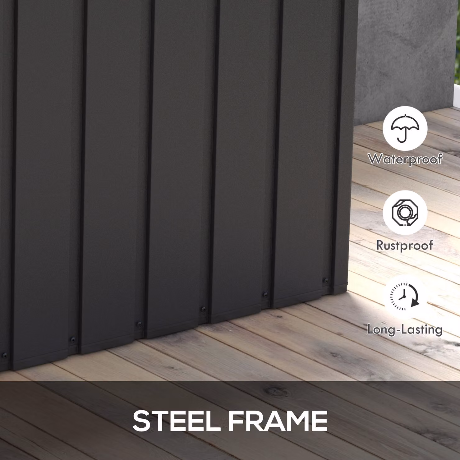 Outsunny 450L Galvanised Steel Garden Storage Box with Wheels, Dark Grey – 5