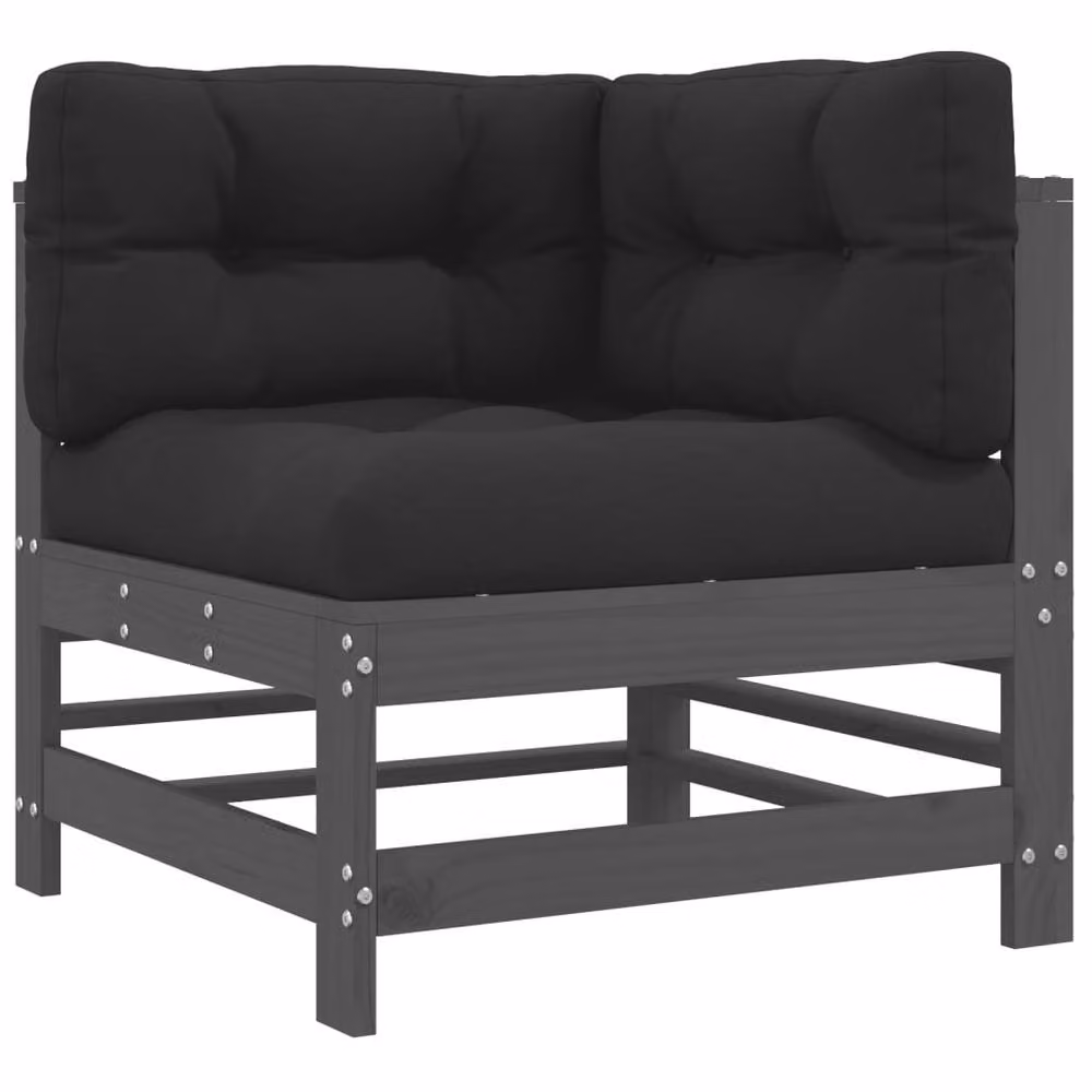 Berkfield Home Beautiful L-Shape Corner Garden Sofa Set in Grey with Cushions and Solid Pine Wood Frame – 3