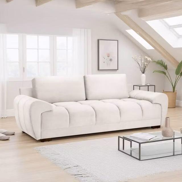 Furnishings For Less UK Zura 3 Seater Sofa in Cream Fabric with Wooden Legs