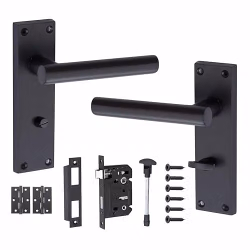 Golden Grace Victorian T-Bar Door Handle and Lock Pack in Matt Black – 1