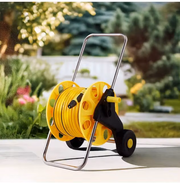 Garden Sanctuary Wheeled Outdoor Garden Hose Reel Cart, 40m, Yellow – 1