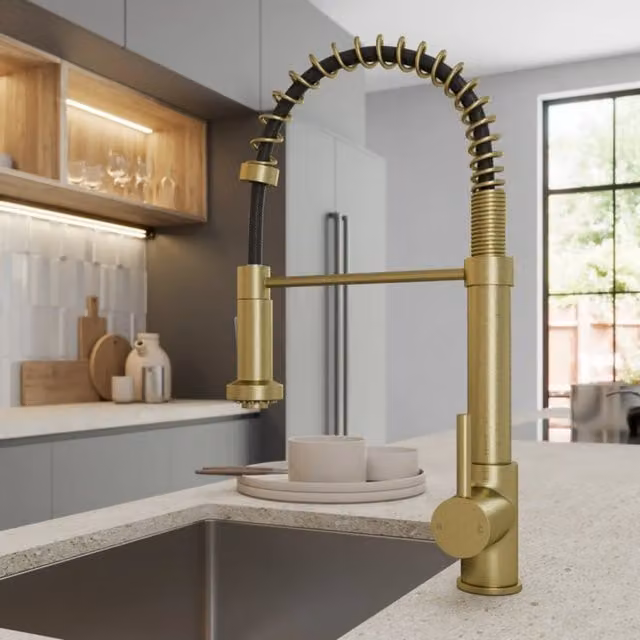 Moritza Single Lever Pull Out Kitchen Mixer Tap with Swivel Spout in Brushed Brass