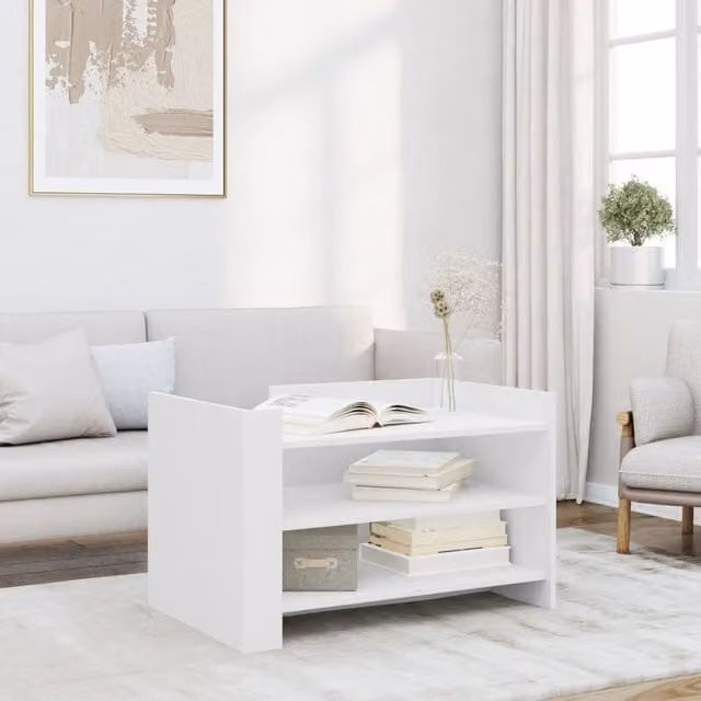 Berkfield Home White Rectangular Coffee Table in Engineered Wood W/D/H: 80 x 50 x 50 cm