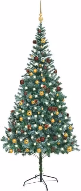Berkfield Home Artificial Pre-lit Christmas Tree with Ball Set and Pinecones, Green, Height: 210 cm