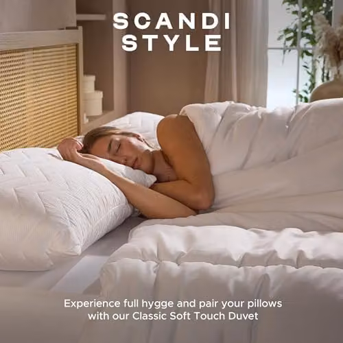 Snuggledown Rebound Quilted Microfibre Pillows, 4 Pack, Firm Support for Back and Side Sleepers, White, W: 74 cm, H: 48 cm – 3